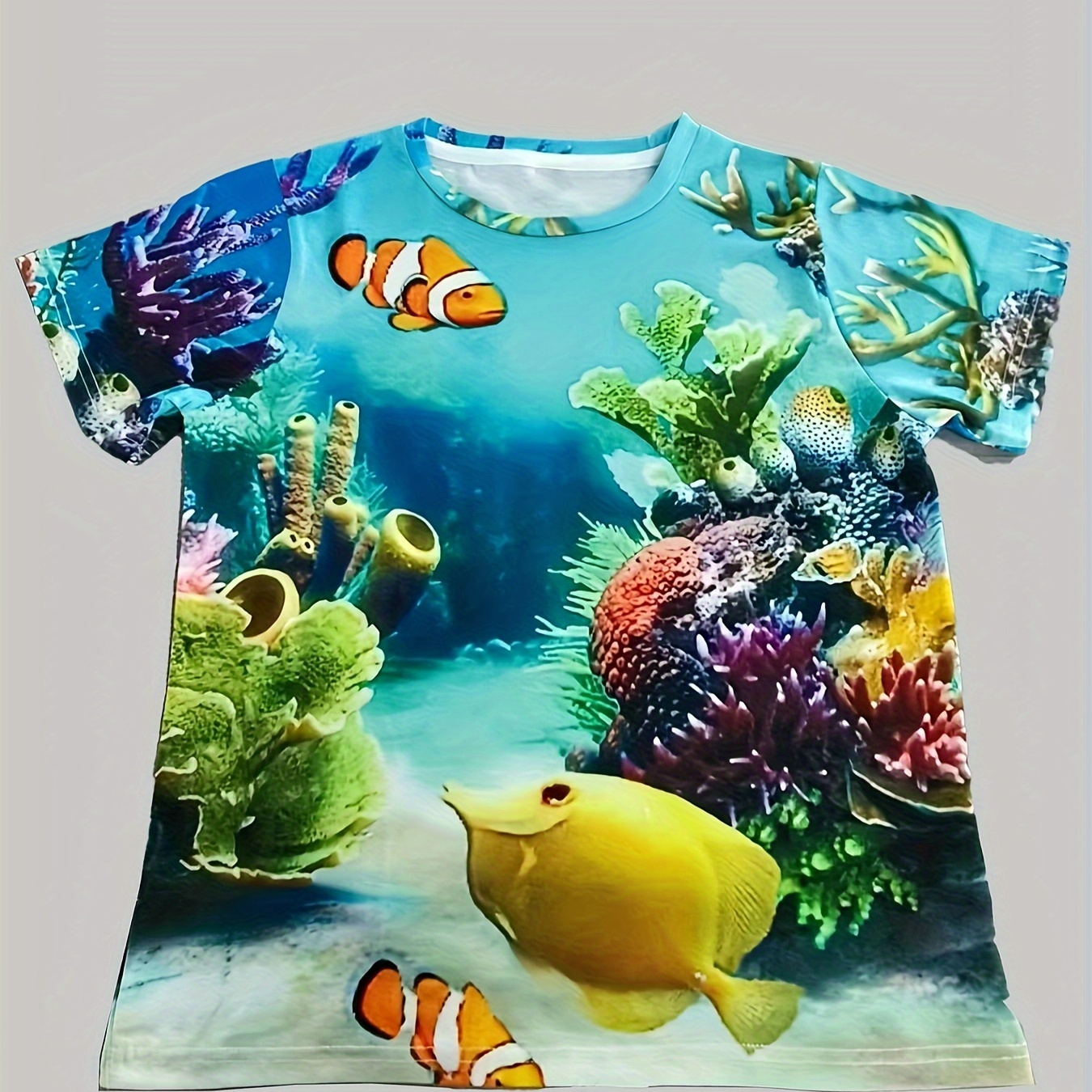 

Sea World Coral Reef And Fish 3d Print Boys Creative T-shirt, Casual Lightweight Comfy Short Sleeve Tee Tops, Kids Clothings For Summer