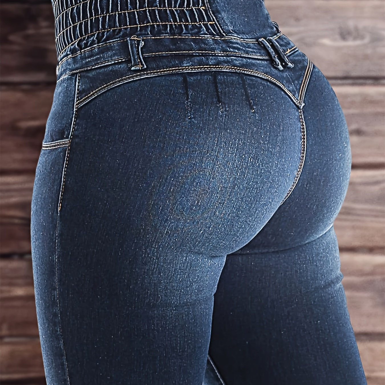 

High Waist Stretchy Jeans With Multiple Pockets, Spandex , Cotton And Polyester Fabric, Sensual Design, Machine Washable, Yiweidi Brand