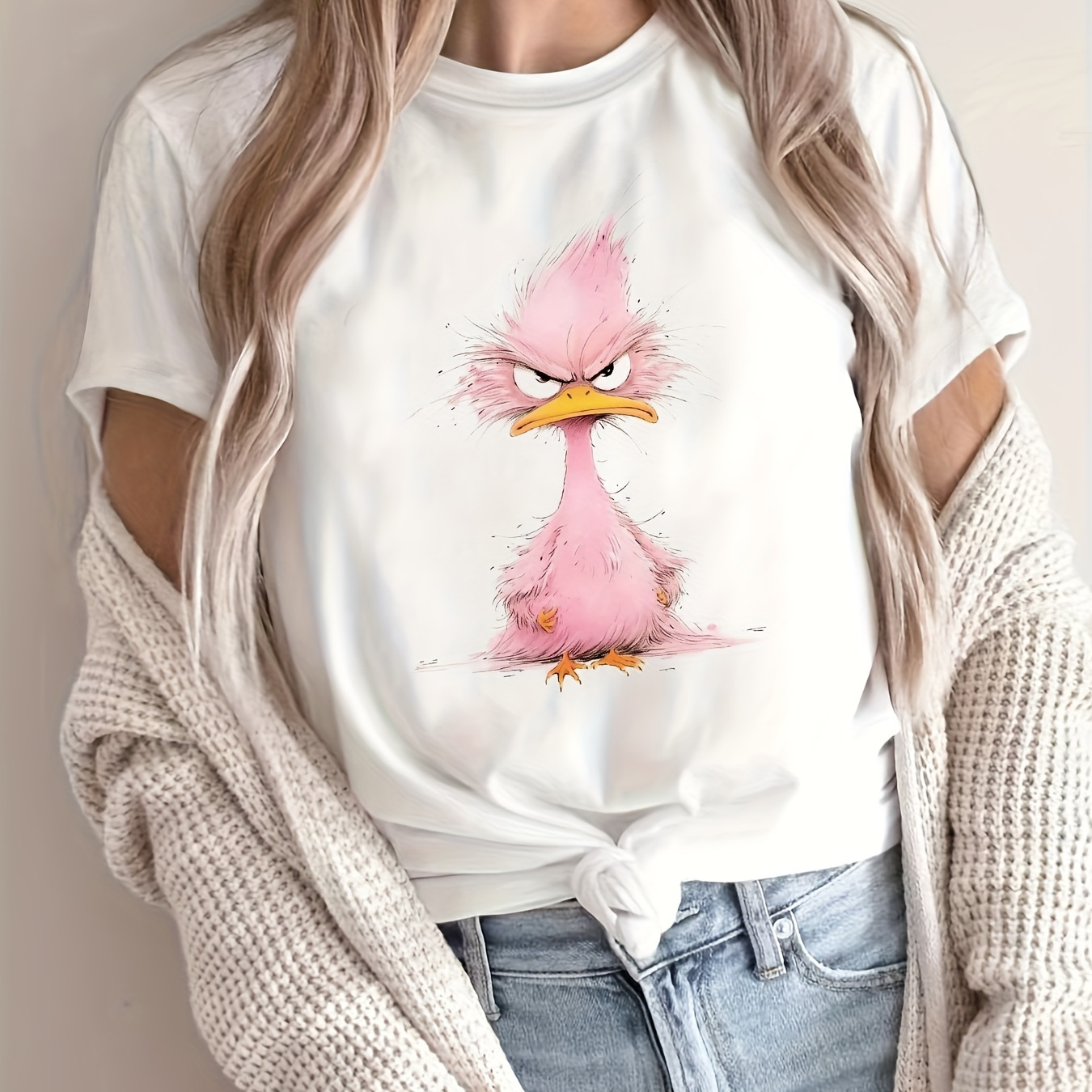 

Casual , Women's Cartoon Birdie Graphic T-shirt - Casual Crew Neck, Short Sleeve, Soft Polyester , Machine Washable -