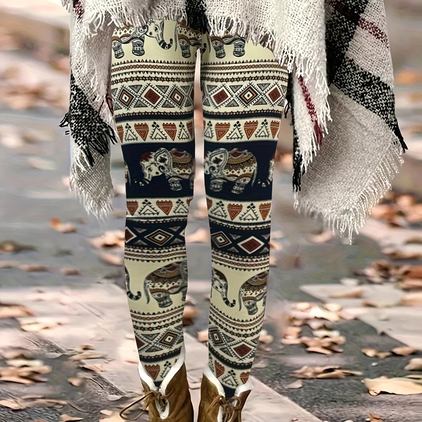 Ethnic Print Skinny Layered Leggings Vintage Every Day - Temu