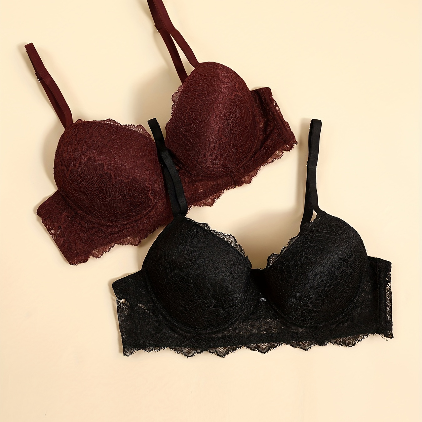 Contrast Lace Push Bras Elegant Cozy Scallop Trim Intimates - Temu