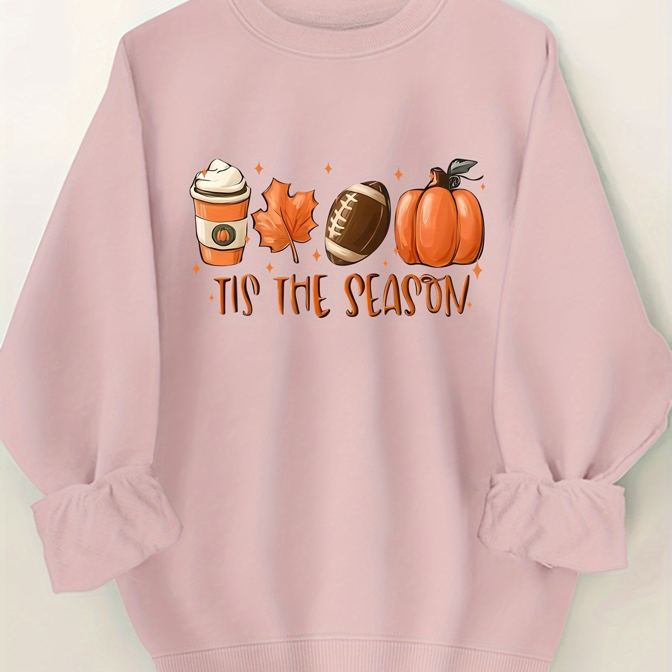 

Plus Size Pumpkin & Rugby & Letter Print Sweatshirt, Casual Long Sleeve Crew Neck Sweatshirt, Women's Plus Size Clothing