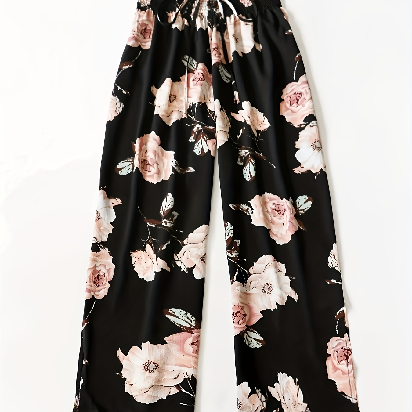 

Plus Size Floral Print Pants, Casual Tie Waist Pants For Spring & Summer, Women's Plus Size Clothing