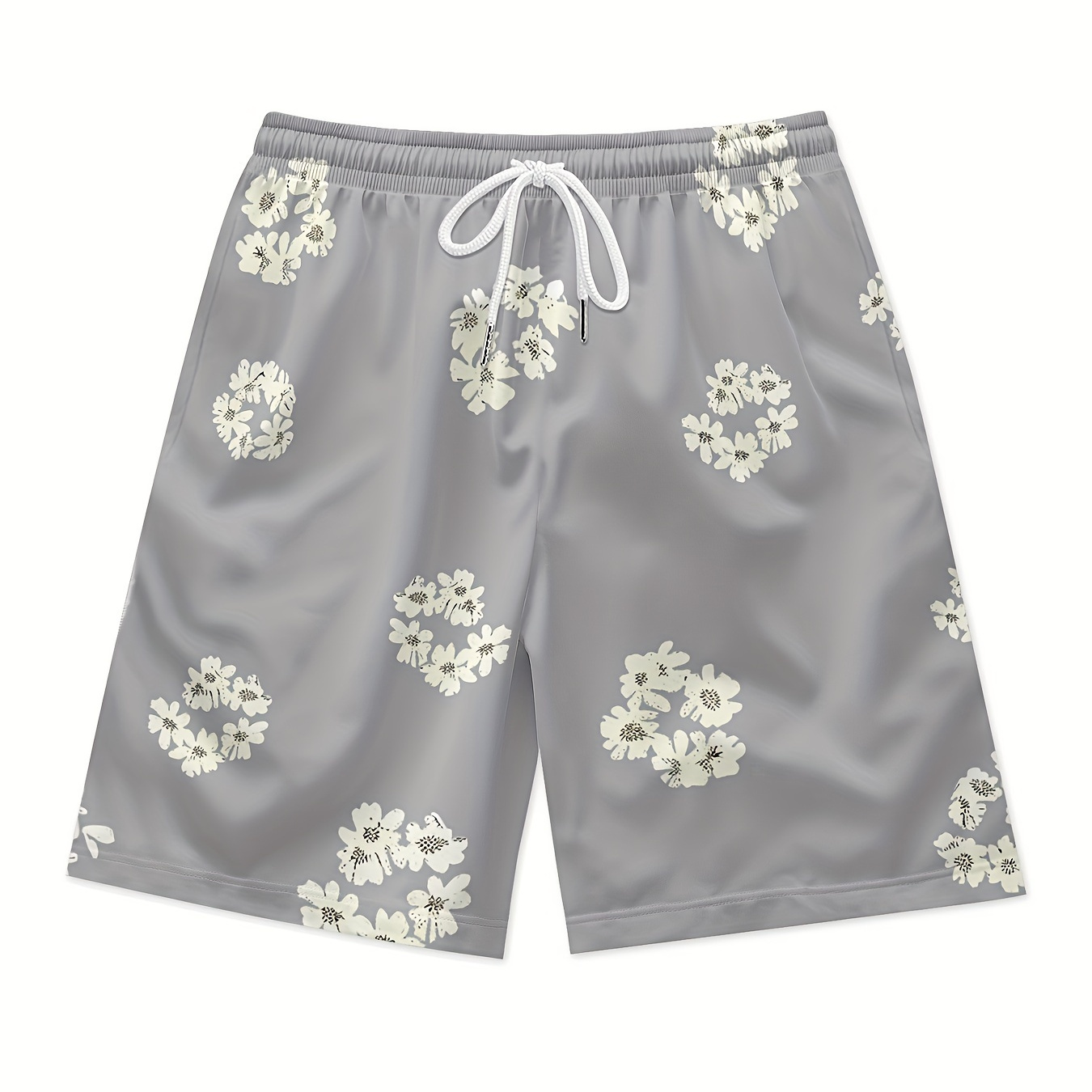 

Floral Print Men's Gray Waist Shorts Quick Dry Breathable Polyester Shorts Daily Streetwear Vacation Shorts Clothing Bottoms