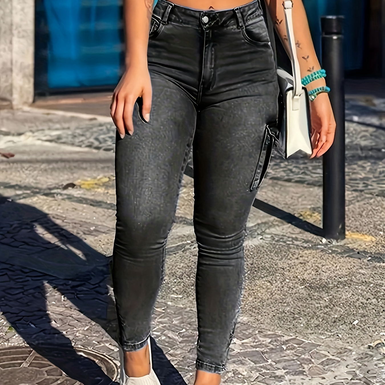 

Multi-pocket Leisure Skinny Jeans, High-stretch Breathable Slim Fitting Denim Pants, Women's Denim Jeans & Clothing