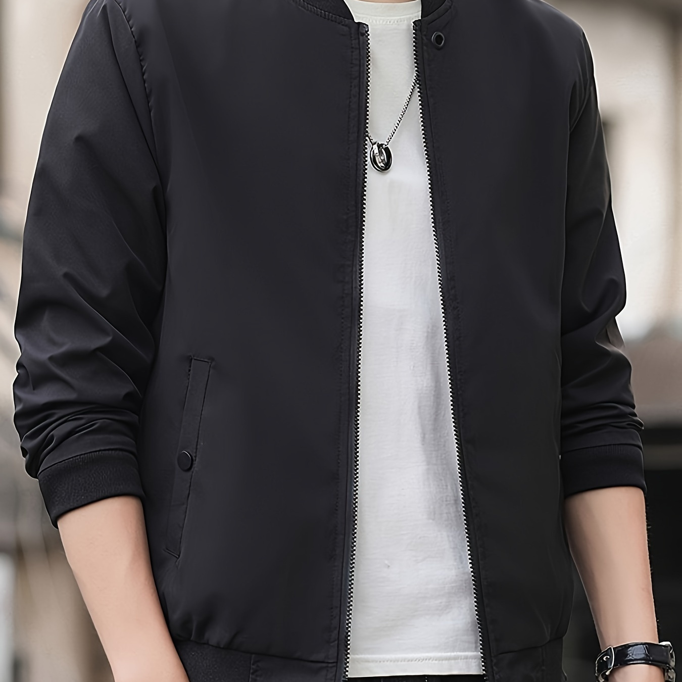 

Veste de sport zippée à manches longues pour homme avec plusieurs poches, design col baseball, couleur unie, vêtements d'extérieur pour homme printemps-automne