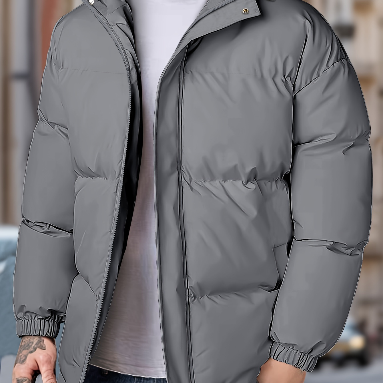 

Men's Winter Hooded Jacket - Windproof, & Warm With Pockets, Casual Solid Color Coat