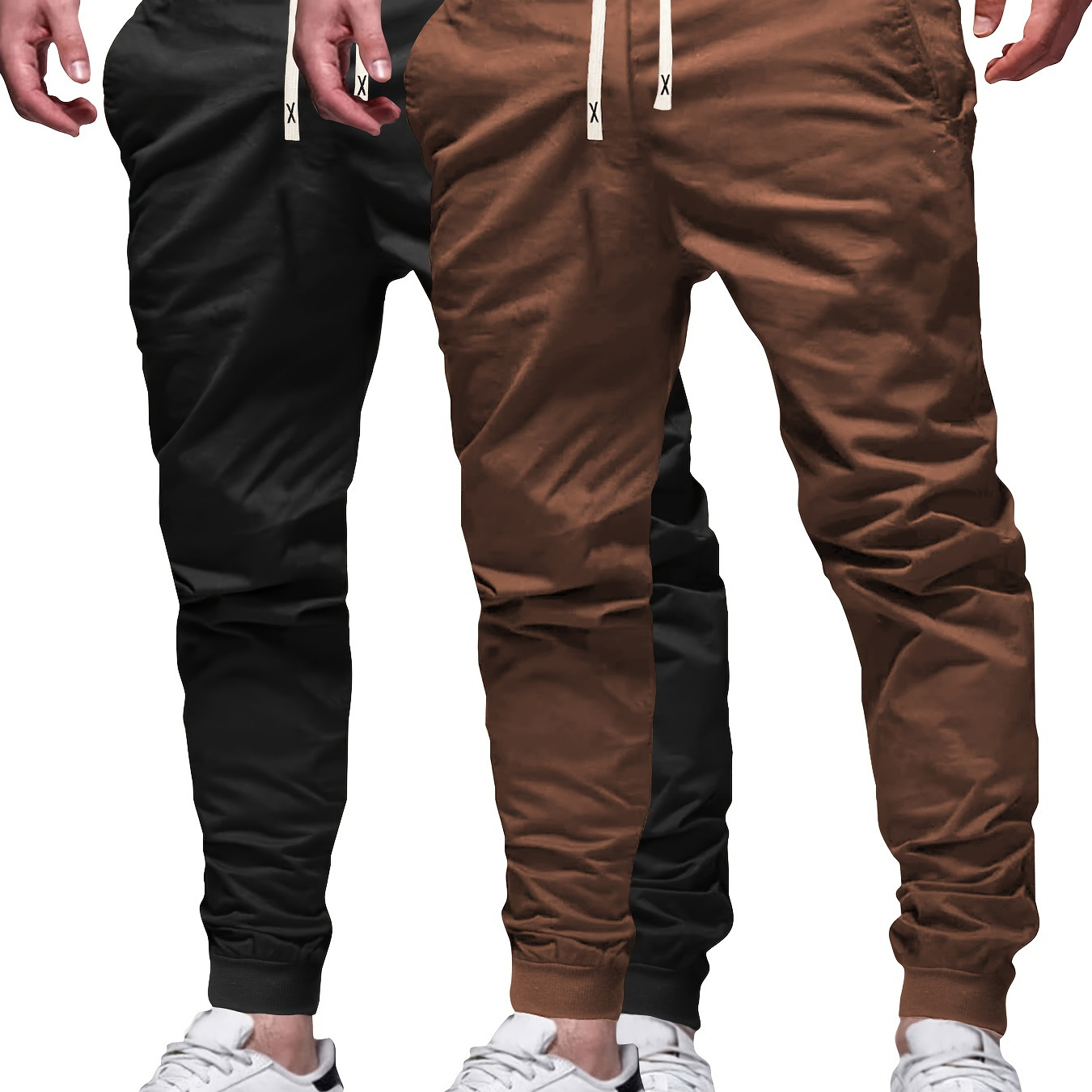 

Men's 2pcs Solid Regular Fit And Cuffed Sweatpants With Drawstring And Pockets, Casual And Chic Trousers Suitable For Street And Sports Wear