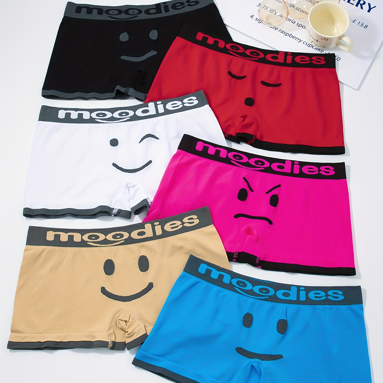 

6pcs Letter Print Boyshort Panties, Soft & Comfortable Stretch Panties, Women's Lingerie & Underwear