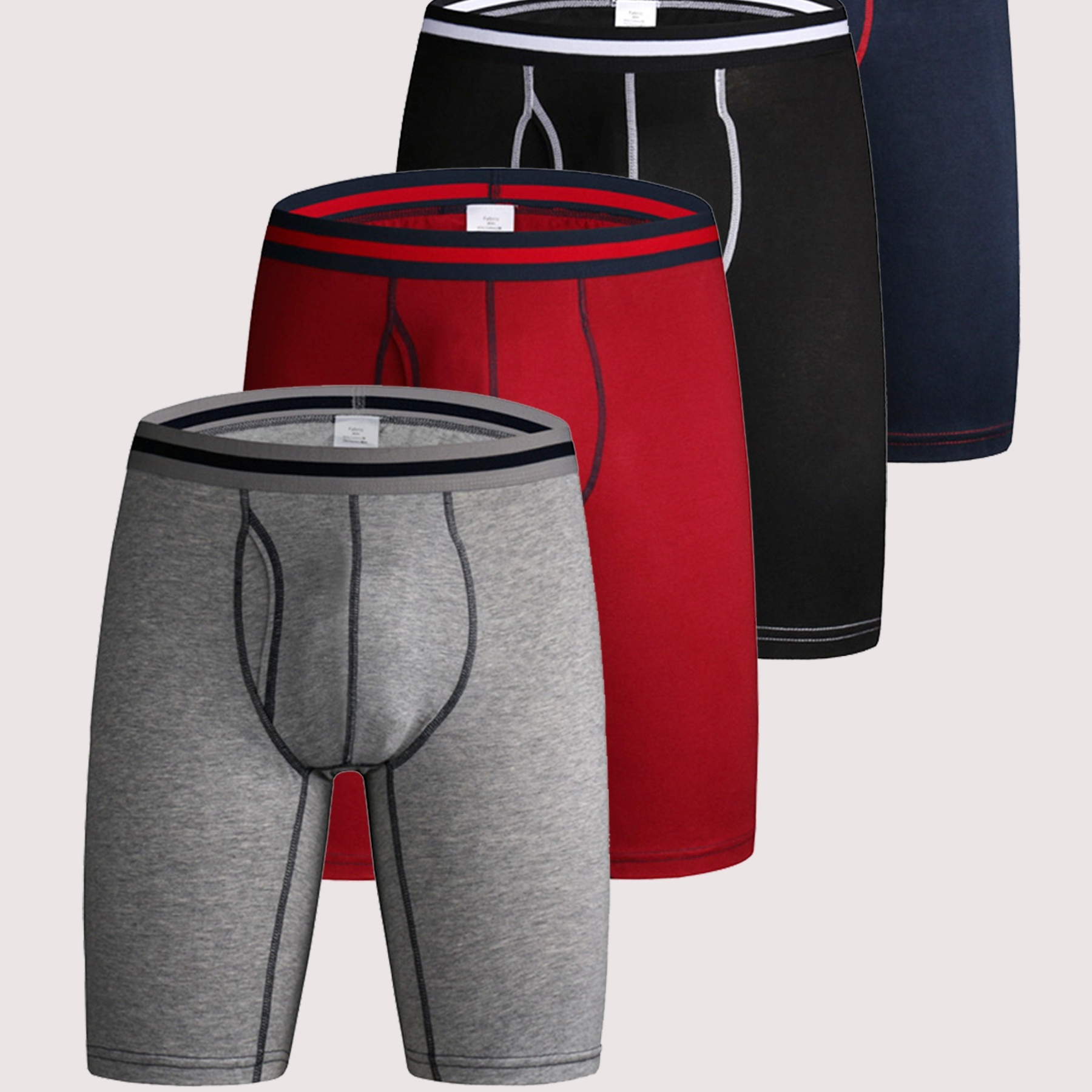 

4pcs Men's Long Boxer Briefs Shorts, Cotton Comfortable Breathable Skin-friendly Sports Boxer Trunks, Men's Underwear With Fly