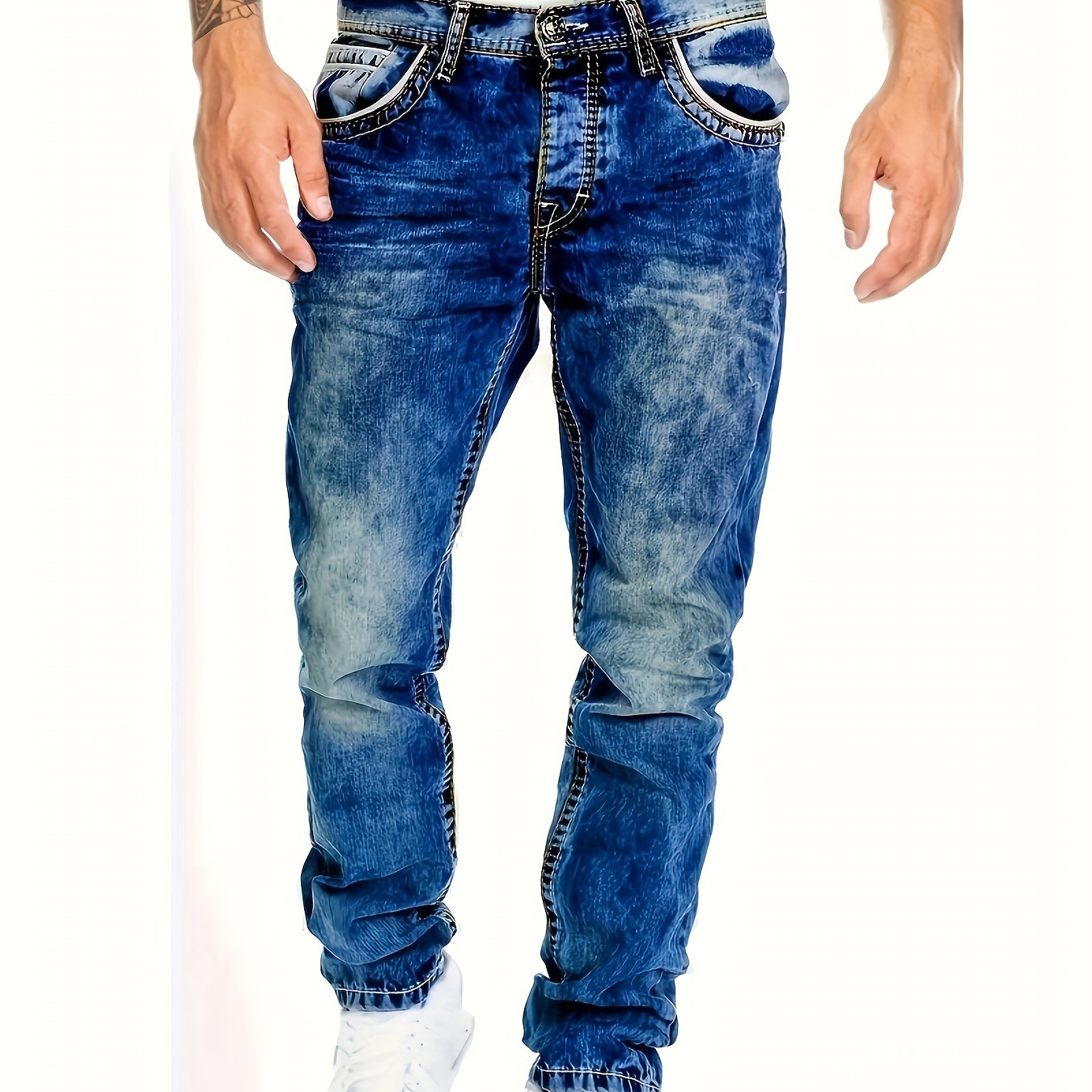 

Pantalon En Jean Délavé Chic, Style Streetwear Décontracté Pour Homme, Coupe Slim Et Stretch, Adapté À Toutes Les Saisons