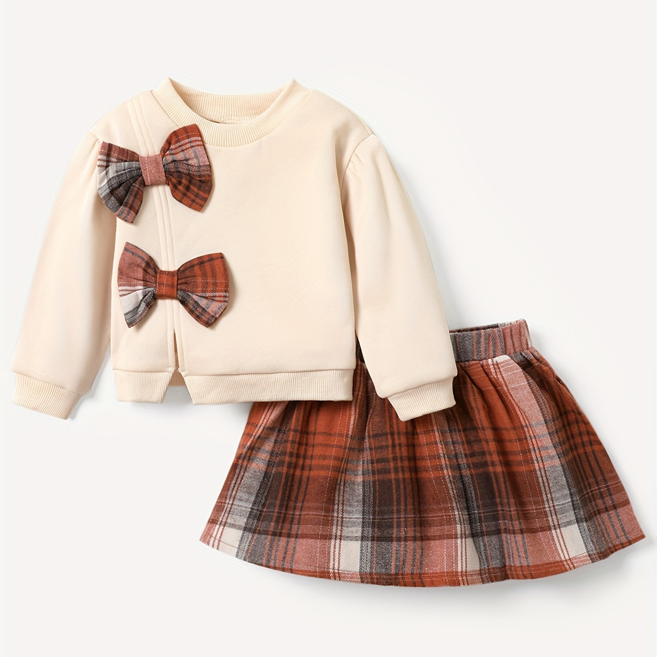 

Patpat 2-piece Toddler Girl Bowknot Design Sweatshirt And Plaid Skirt Set