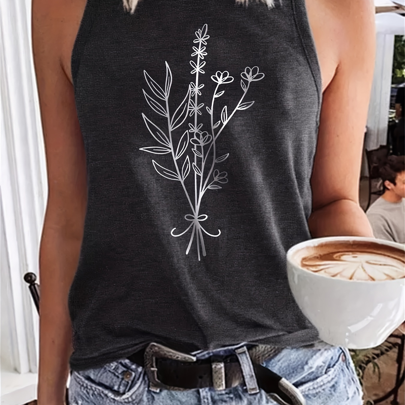 

Floral Print Round Neck Tank Top, Casual Loose Fashion Sleeveless Tank Top, Women's Clothing