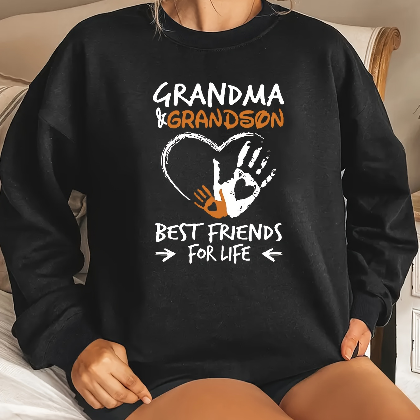 

Grandma Print Pullover Sweatshirt, Casual Long Sleeve Crew Neck Sweatshirt For Fall & Spring, Women's Clothing