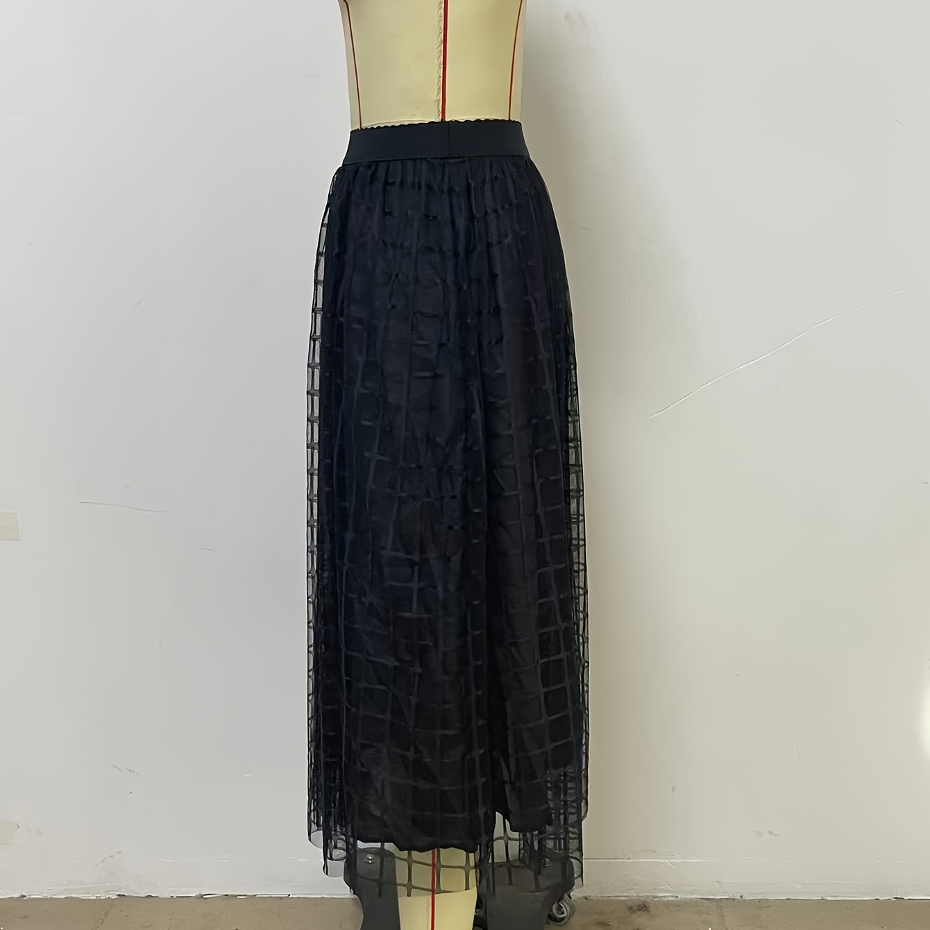 

Plaid Pattern Mesh Skirt, Casual High Waist Midi Skirt, Women's Clothing