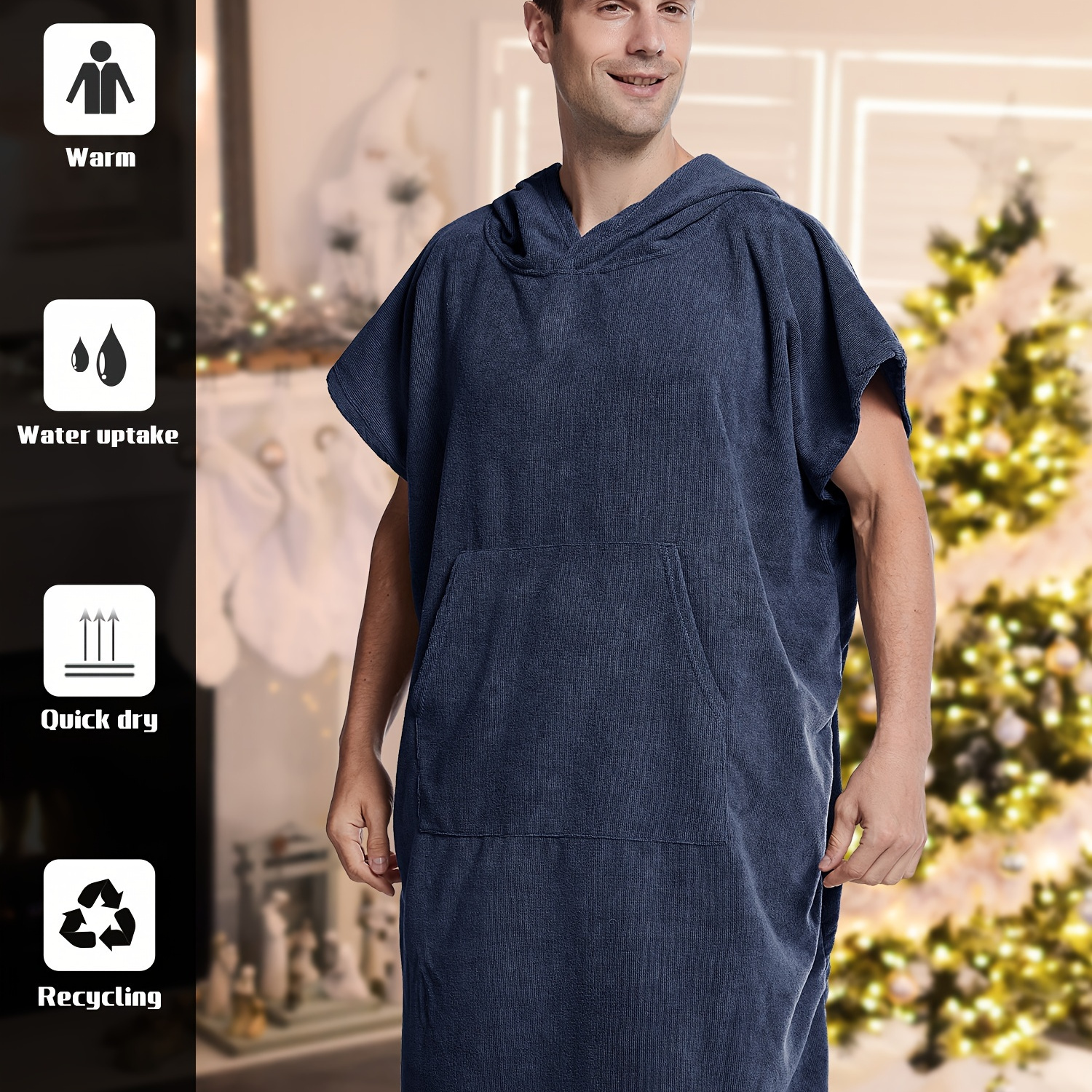 

Men's Quick Drying Towel Robe Hoodie For Home Pajamas Wear Night-robe Bathrobe After Bath, Gift For Men (suitable For People Between 160 And 190 In Height)