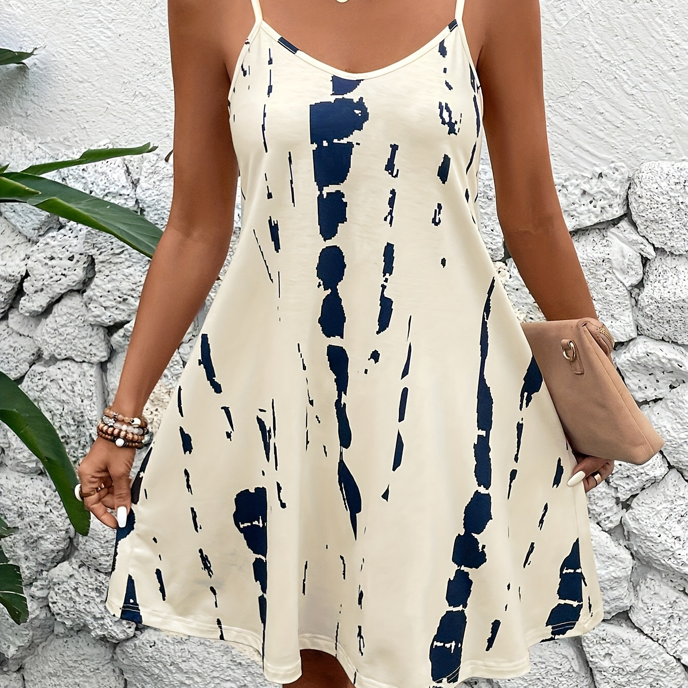 

Women's Tie Dye Print Dress, Round Neck Loose Fit Slip Dress, Comfortable