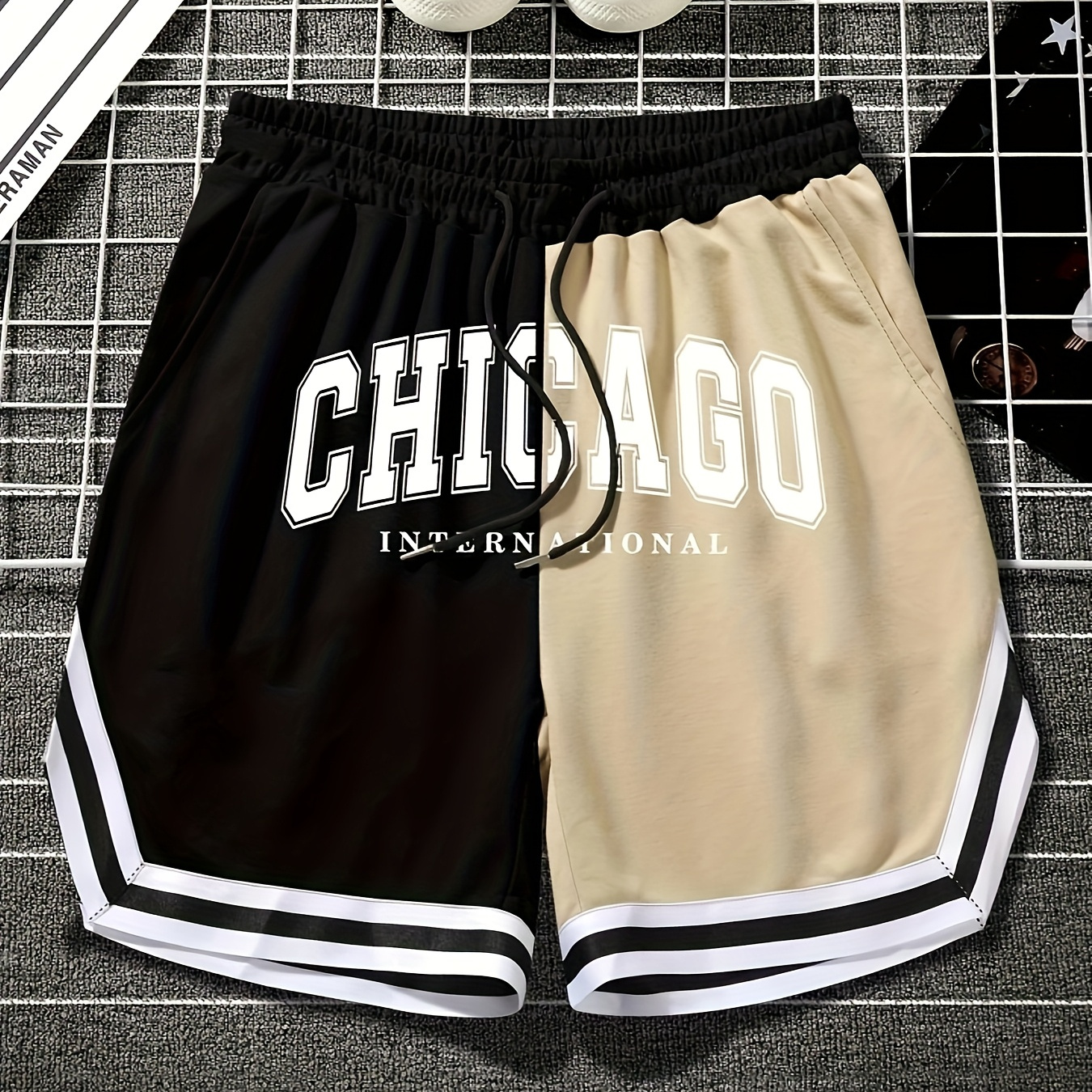 

Men's Chicago Print Casual Shorts, Sporty Style Drawstring Waist Pants, Men's Clothing For Summer