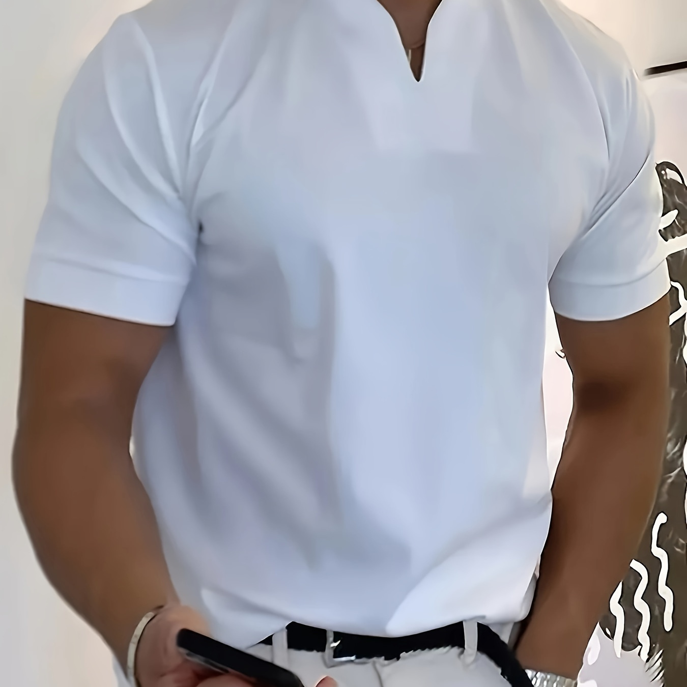 

Men's Solid Henley Shirt, Casual V Neck Short Sleeve Shirt For Summer Outdoor Activities