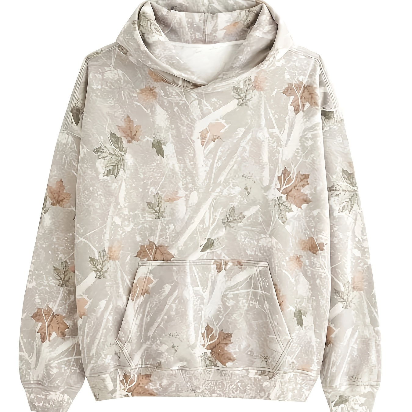 

Cozy Camo & Maple Leaf Print Hoodie, Thick Warm Pullover With Pockets For Fall/winter