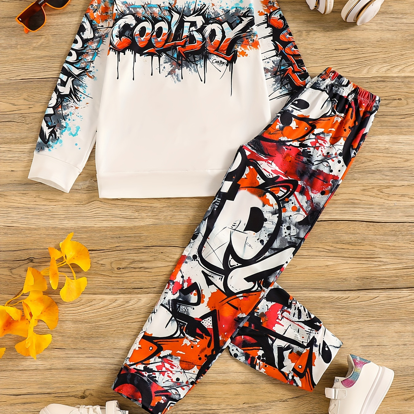 

Graphic , Boy's 2pcs Long Sleeve Top & Waistband Pants Set For And , And Outfits