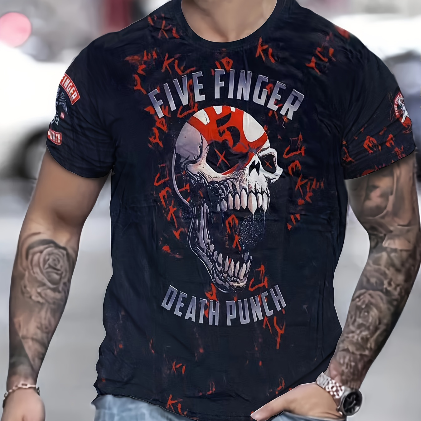 

Men's Skull Graphic Print T-shirt, Casual Short Sleeve Crew Neck Tee, Men's Clothing For Outdoor