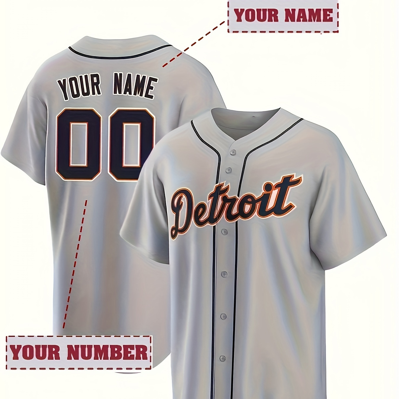 

Men's Customized Name And Number Design Jersey, Men's Short Sleeve Loose Breathable V-neck Embroidery Baseball Jersey, Sports Shirt For Team Training