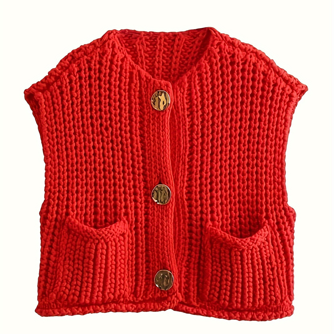 

Urban , Elegant Sleeveless Knit Vest With Pockets - Chic Button-up Cardigan For Women, All