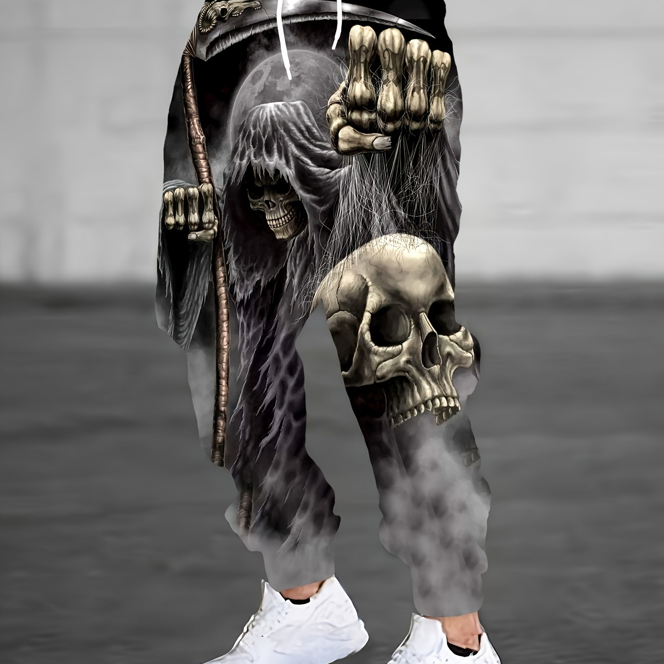 

Men's Casual Pants With Drawstring And Novelty Skull Print, Fashion Street Style For Casual Wear