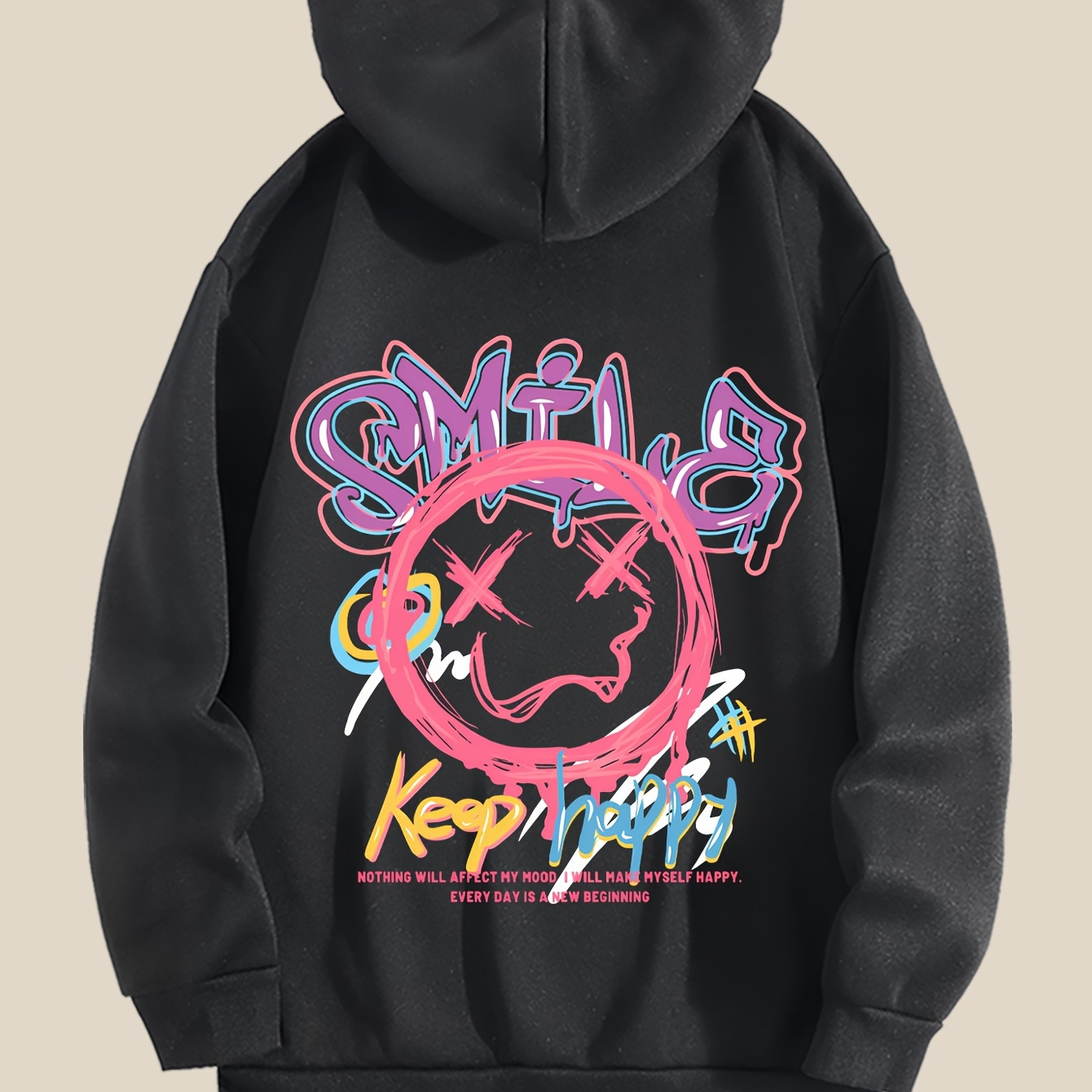 

Plus Size Casual Hooded Sweatshirt With Pocket - Long Sleeve Polyester Pullover With Slight Stretch, Oversized Graphic Print Knit Hoodie For Fall/winter