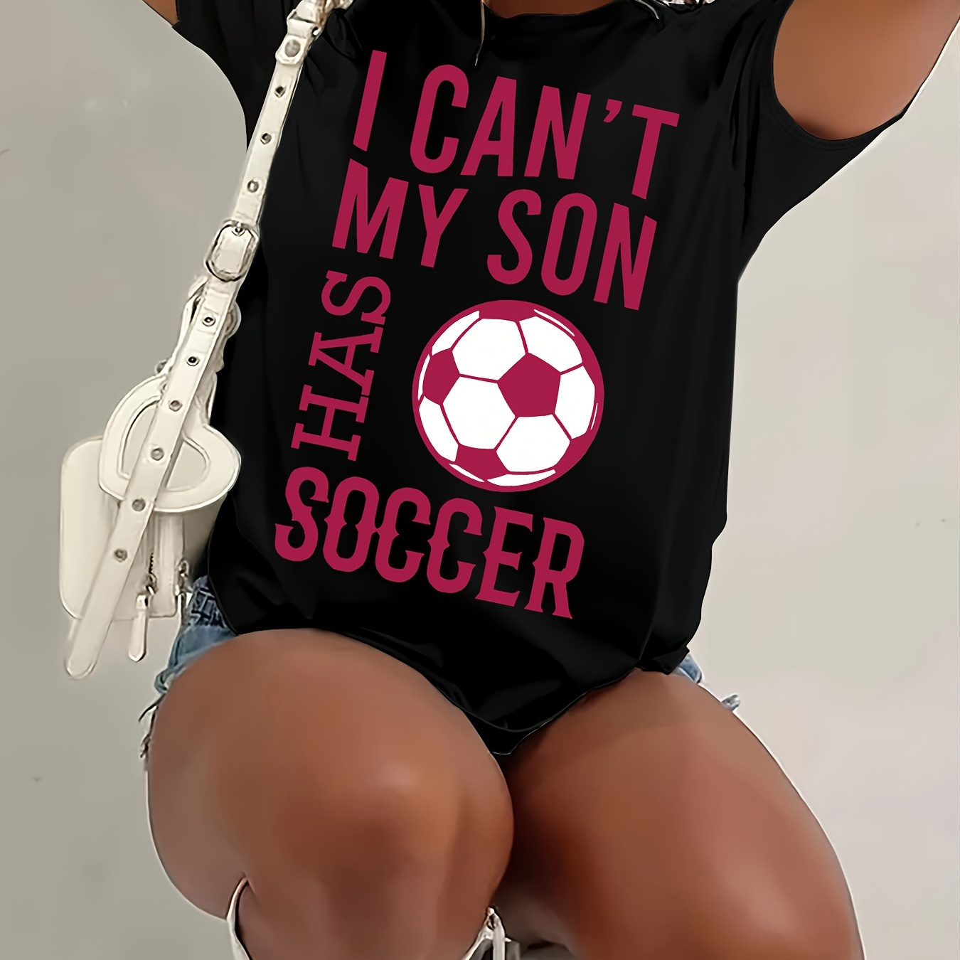 

Soccer Print Crew Neck T-shirt, Casual Short Sleeve Top For Spring & Summer, Women's Clothing