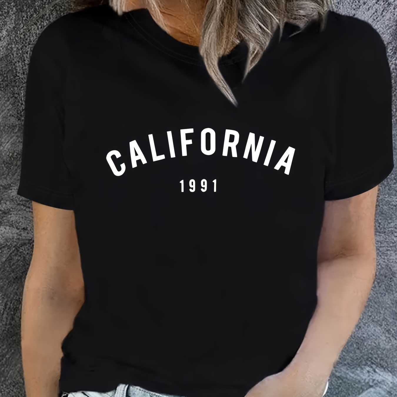 

California 1991 Letter Print T-shirt, Short Sleeve Crew Neck Casual Top For Summer & Spring, Women's Clothing