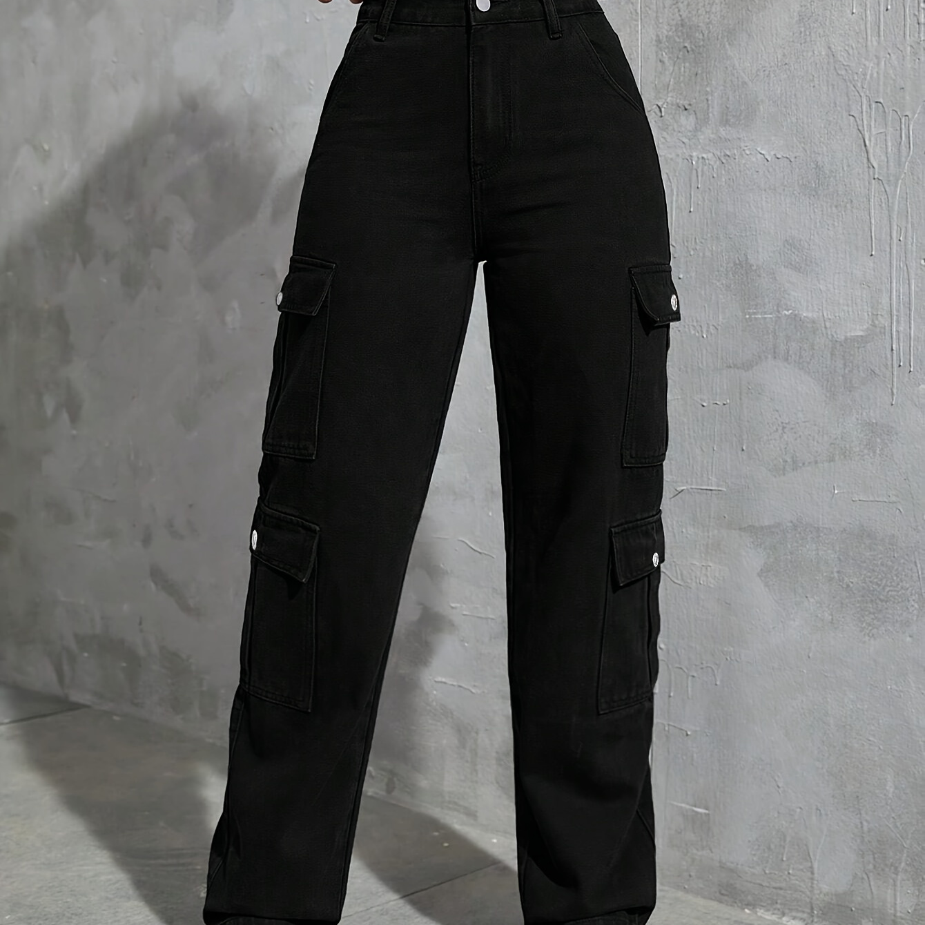 

Flap Pockets Wide Leg Cargo Pants, Casual Pants For Spring & Summer, Women's Clothing