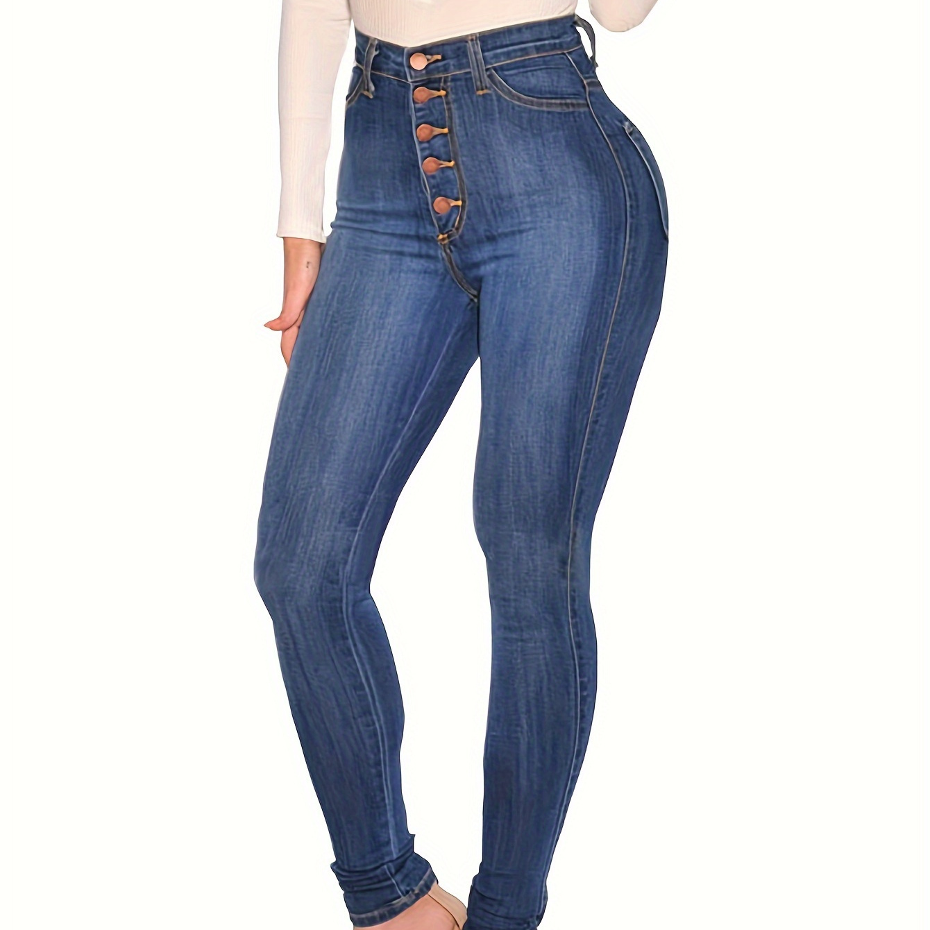 

Single-breasted Skinny Fit High Rise Butt Lifting Sexy Jeans, Women's Denim Jeans & Clothing