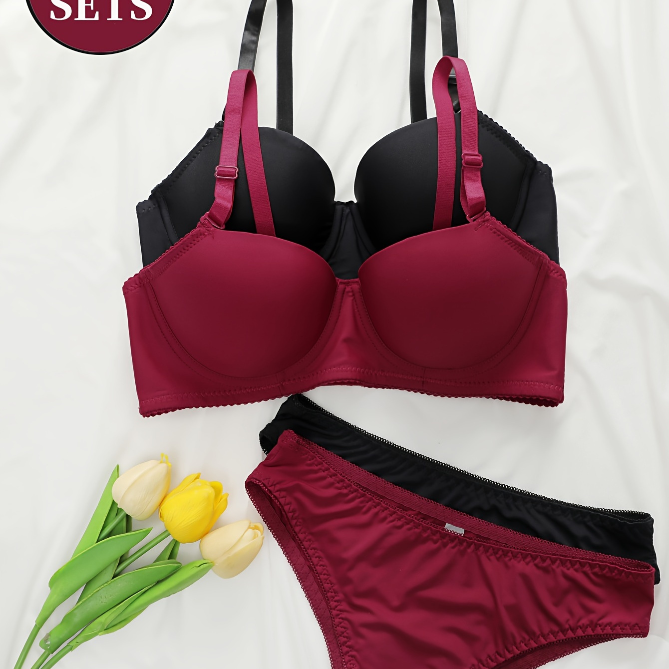 

2 Sets Sexy Lingerie Set, Solid Seamless Underwire Cami Bra & Panties, Women's Lingerie & Underwear