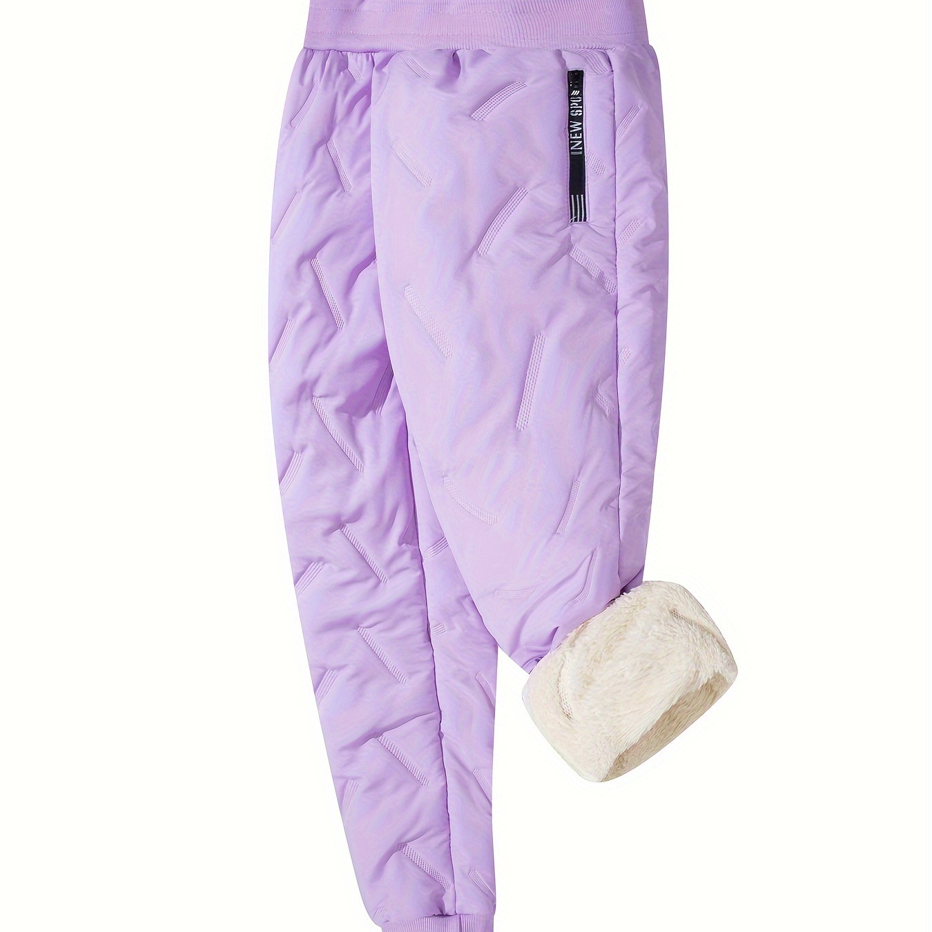 

Girls' Winter Long Pants, Polyester, Solid Color, Non-stretch, Regular Fit, Waistband, Pockets, , Waterproof, Windproof, Stain-resistant, Thickened, Cozy , Regular Length, For Kids