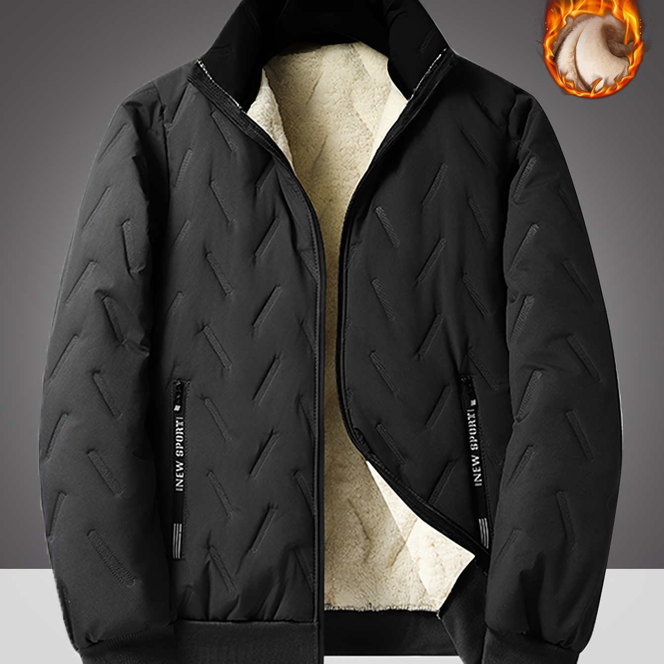 

Men's Casual Warm Padded Jacket With Stand Collar, Men's Full Zip Coat For Winter