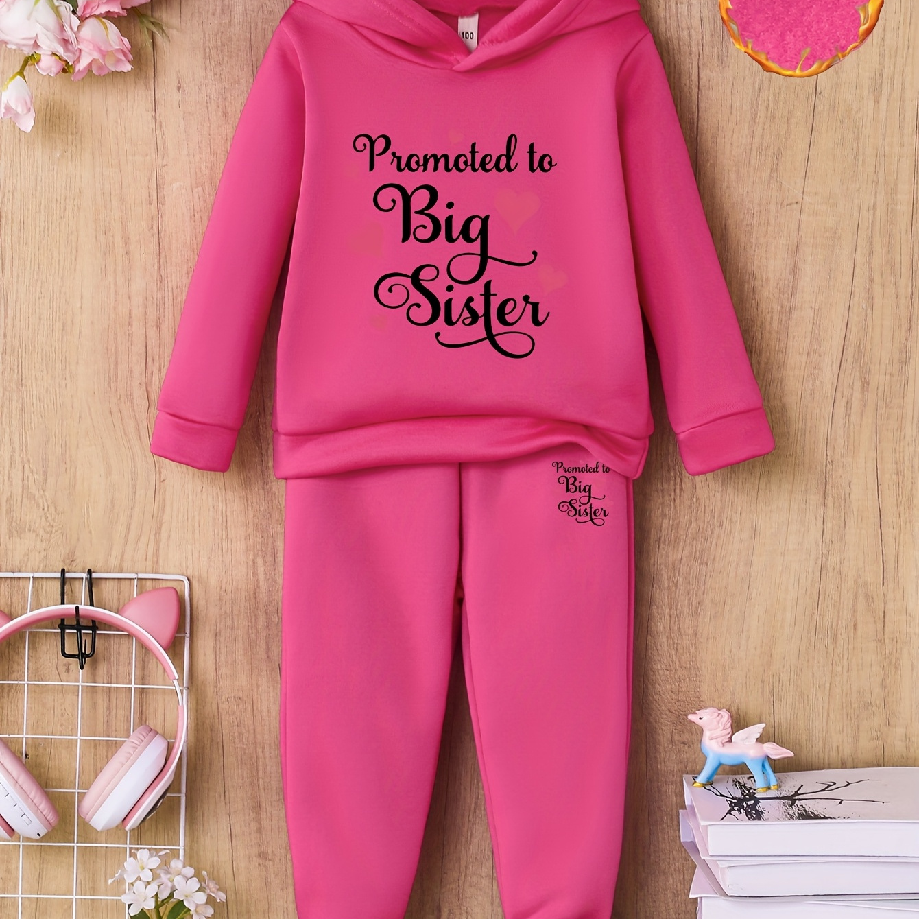 

A Casual Hoodie And Pants Set Featuring Trendy Creative Letters And Heart Prints, Long Sleeves, Stretch, Warm Knitted Outfit For Autumn And Winter - A Hoodie And Jogger Set For Outdoor Activities.