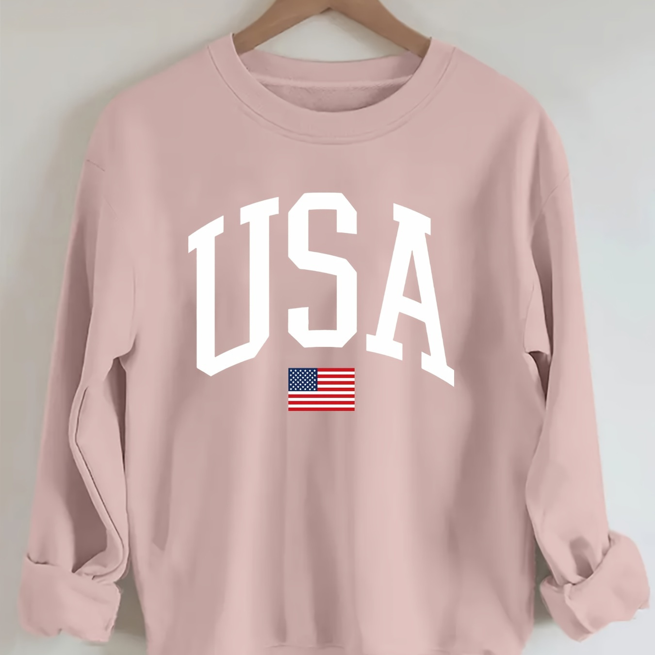 

Plus Size Letter Usa Print Sweatshirt, Casual Long Sleeve Crew Neck Sweatshirt, Women's Plus Size Clothing