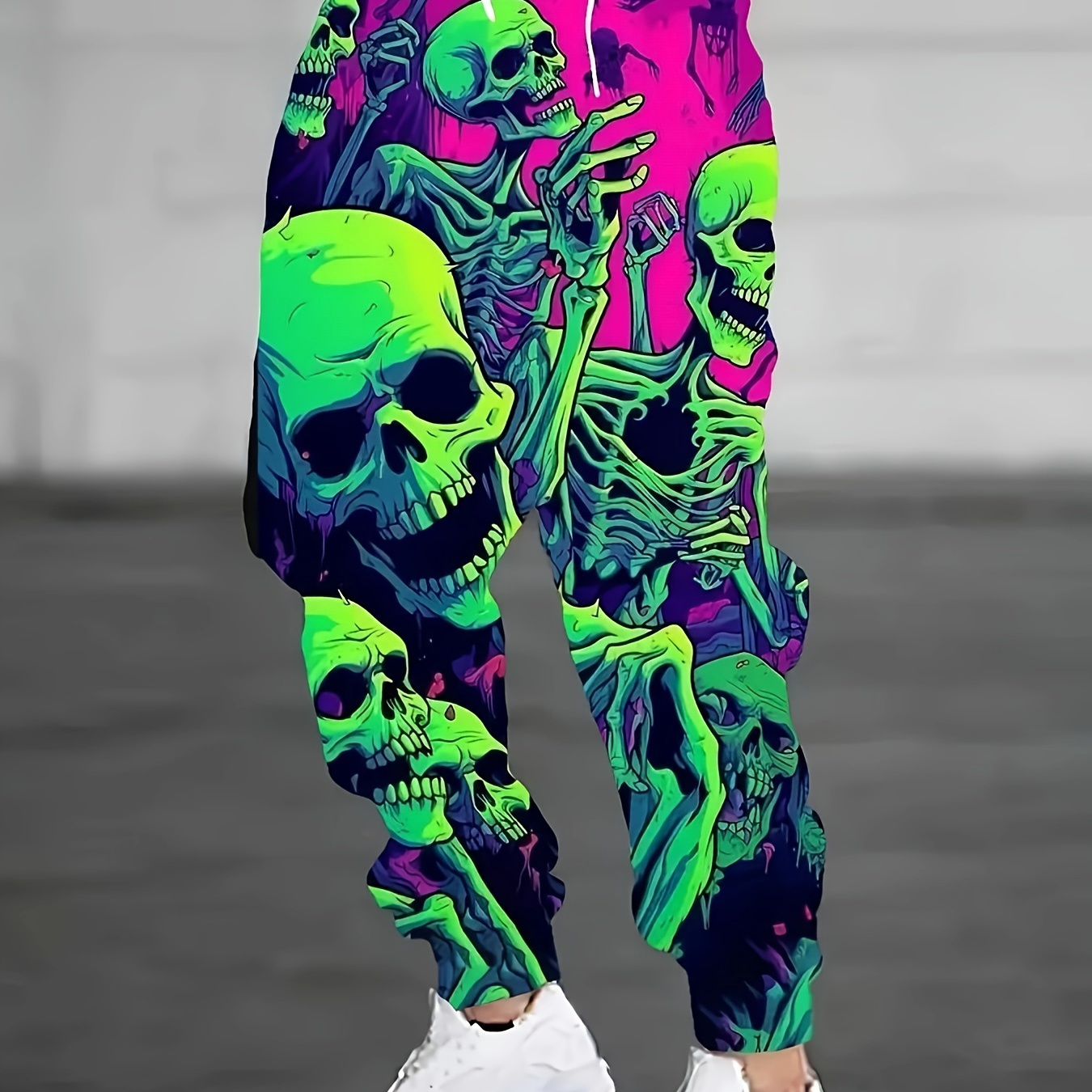 

Men's Allover Psychedelic Skull Graphic Drawstring Jogger Pants, Elastic Waist Pants Outdoor Activities Trousers