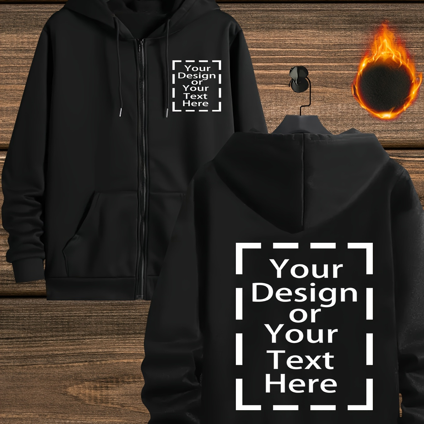 

Customizable Geometric Print Hoodie, Casual Zip-up Hooded Sweatshirt, Polyester Knit Fabric With Slight Stretch, For Adults, Active Pullover