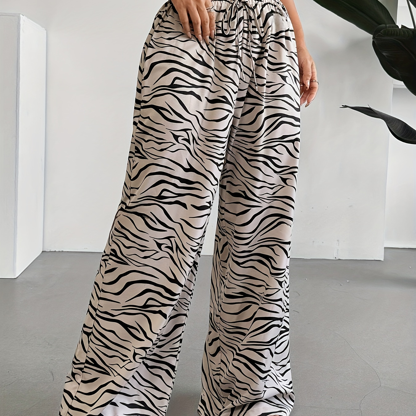 

Women's Casual Zebra Print Wide-leg Pants