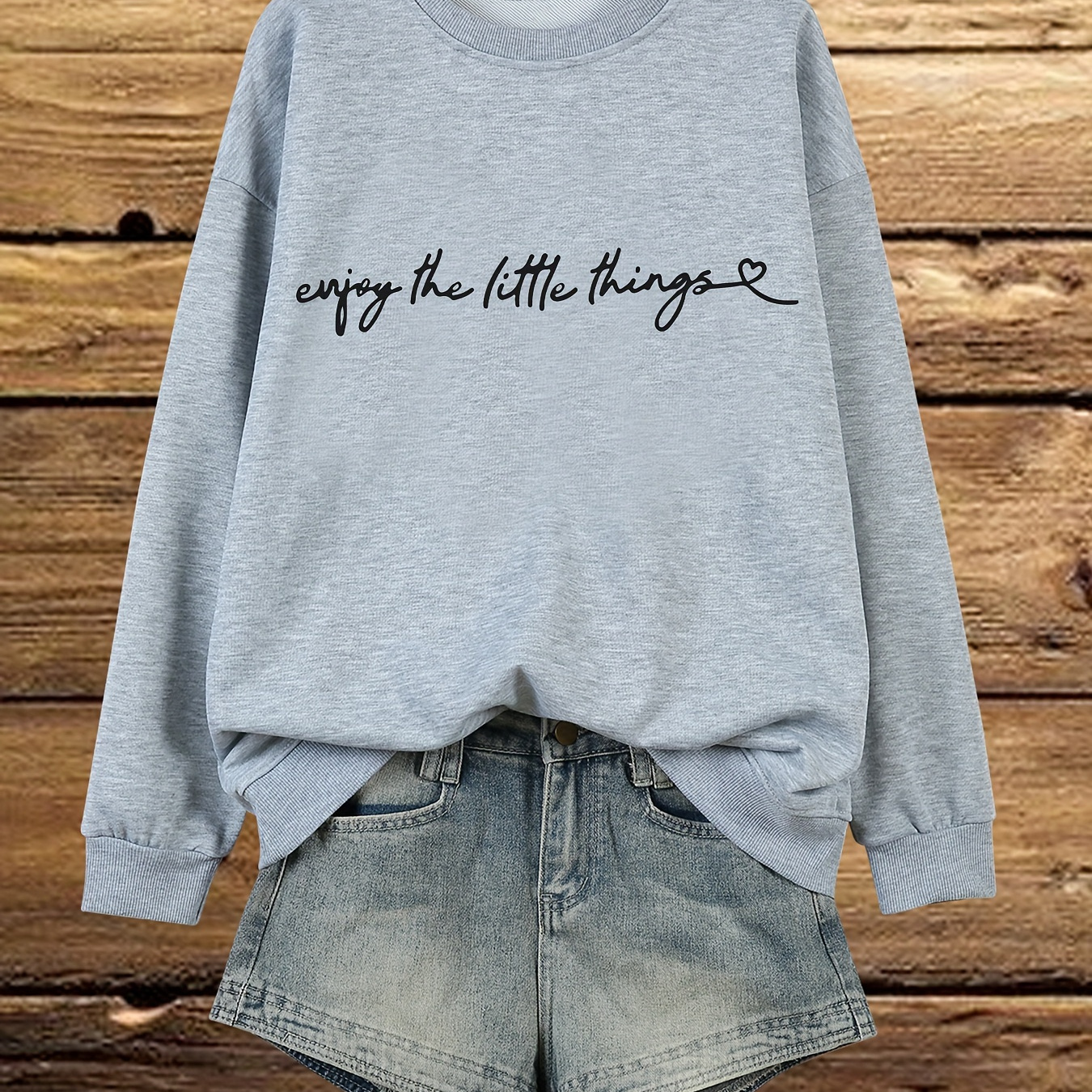 

Plus Size Casual Sweatshirt, Women's Plus Letter Print Long Sleeve Round Neck Sweatshirt