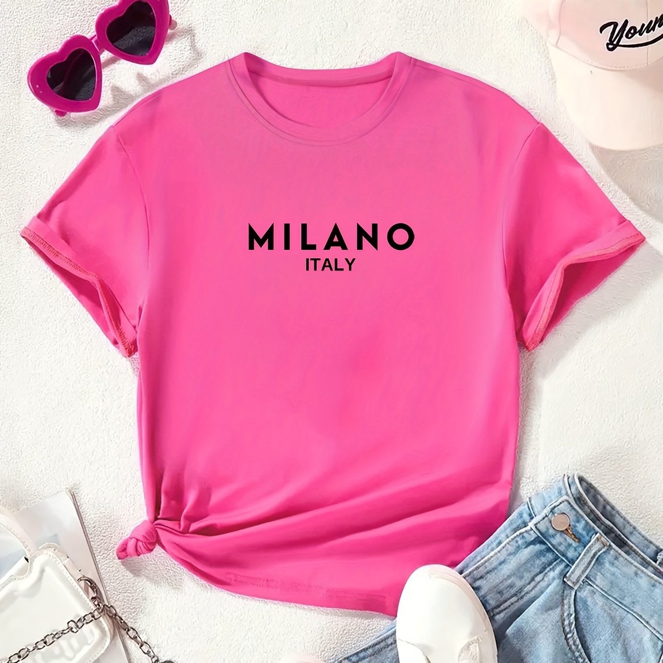 

Milano Italy Print, Tween Girls' Casual & Comfy Crew Neck Short Sleeve Tee For Spring & Summer, Tween Girls' Clothes For Outdoor Activities