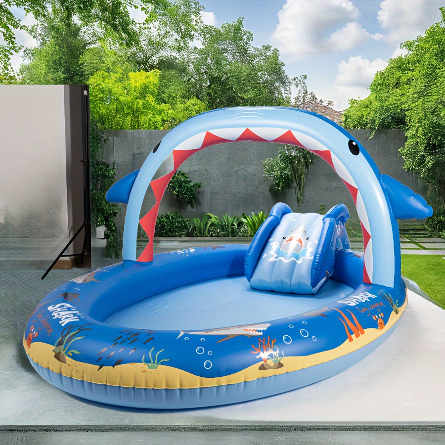 shark inflatable kid pool with slide and sprinkler for children