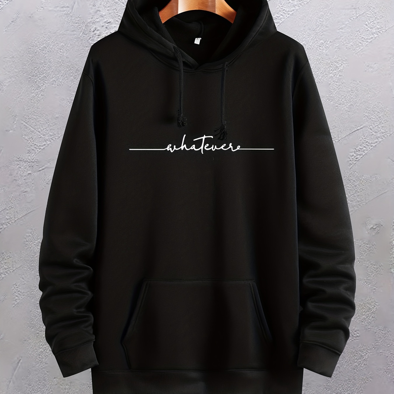 

whatever" Print, Hoodies For Men, Graphic Sweatshirt With Kangaroo Pocket, Comfy Trendy Hooded Pullover, Mens Clothing For Fall Winter