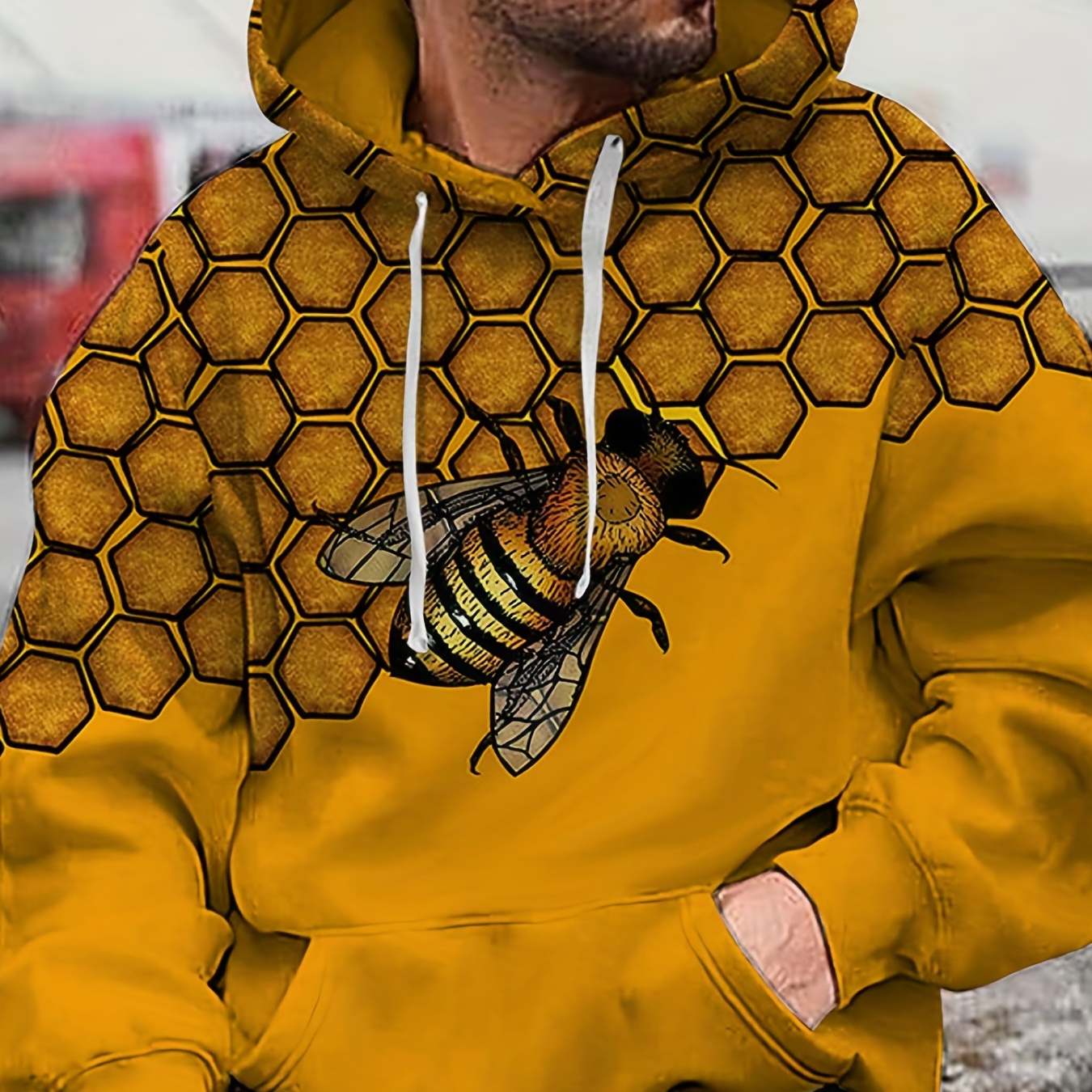 New Bee Printing Hoodie Men's Sweatshirt Thickened Casual Cartoon