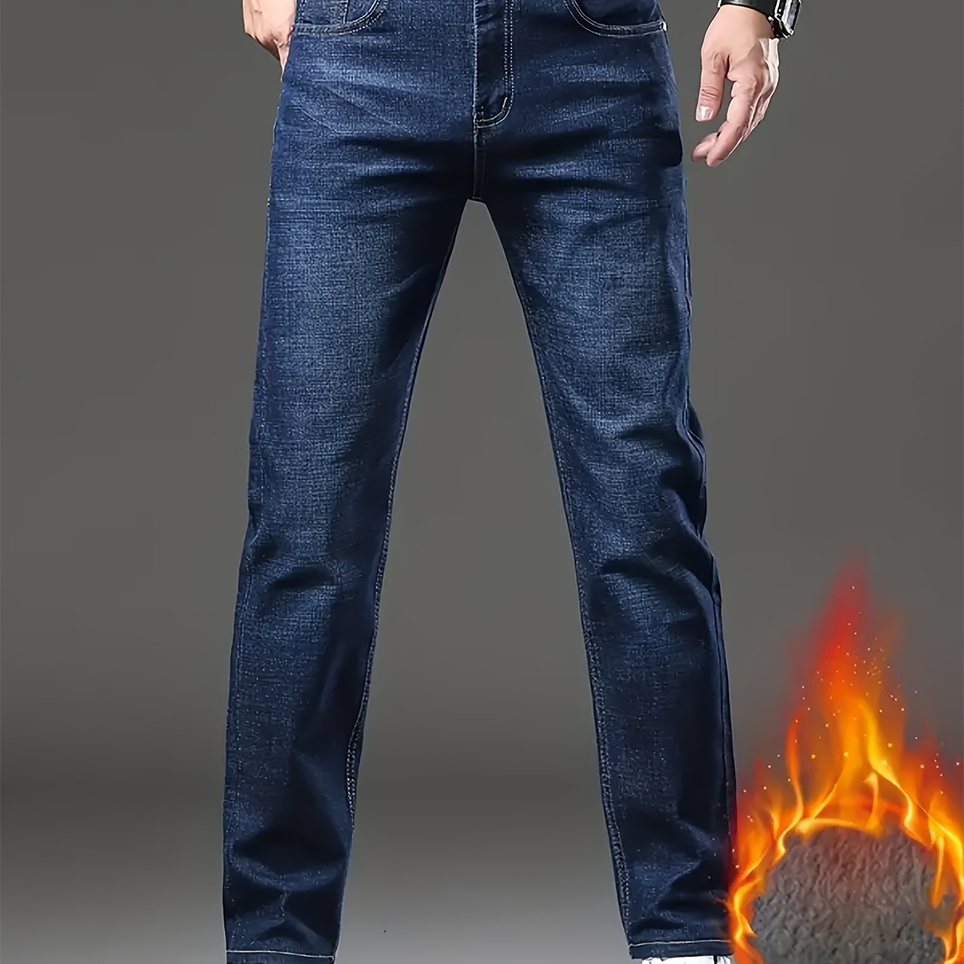 

Men's Winter Warm Denim Jeans - Regular Fit, Polyester (polyester), Elastane, Cotton , Microelastic, Solid Color, Woven, Cotton , Adult, Regular, Winter, Regular Length, Waterwashed Denim