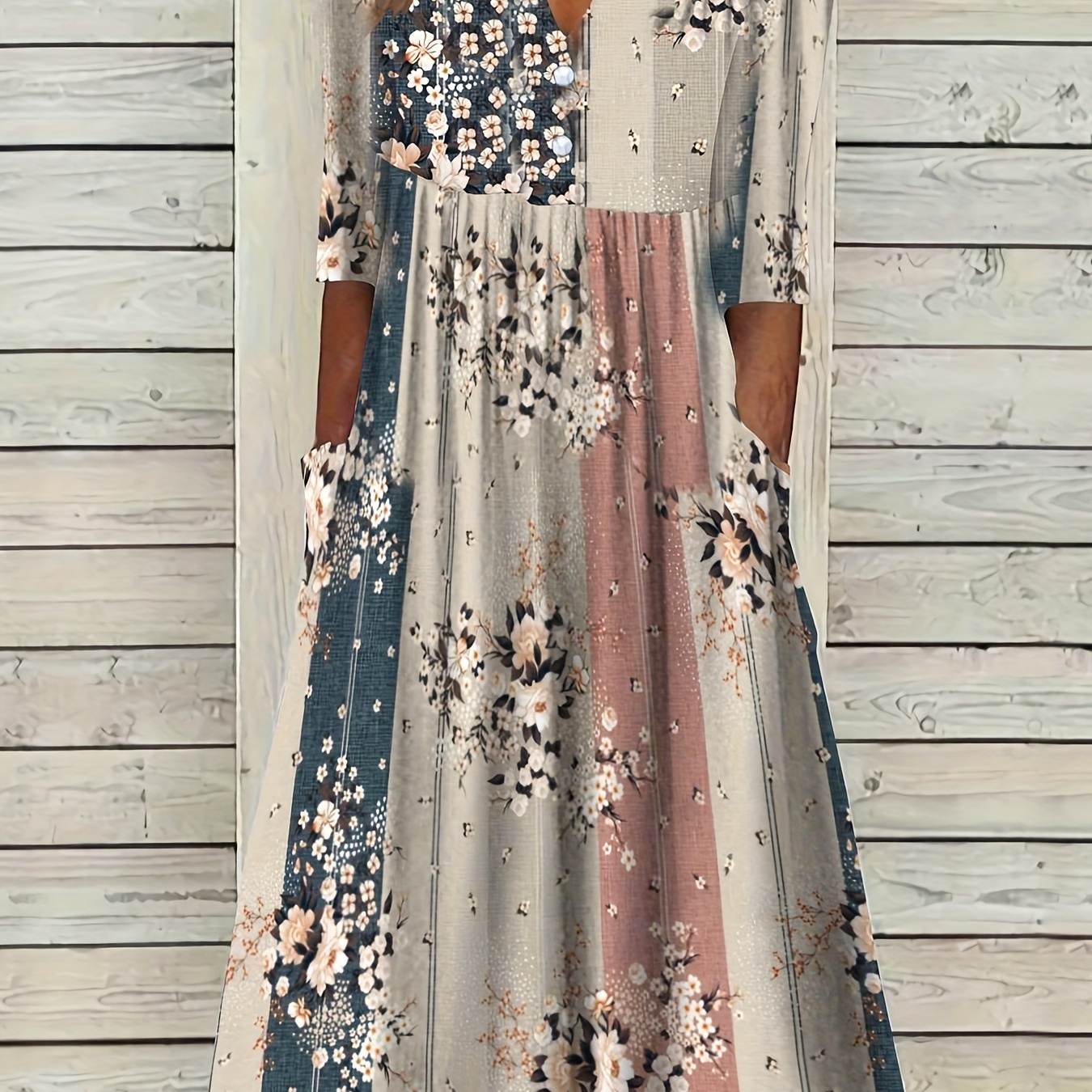 

Women's Short Sleeve V Neck Floral Print Dress