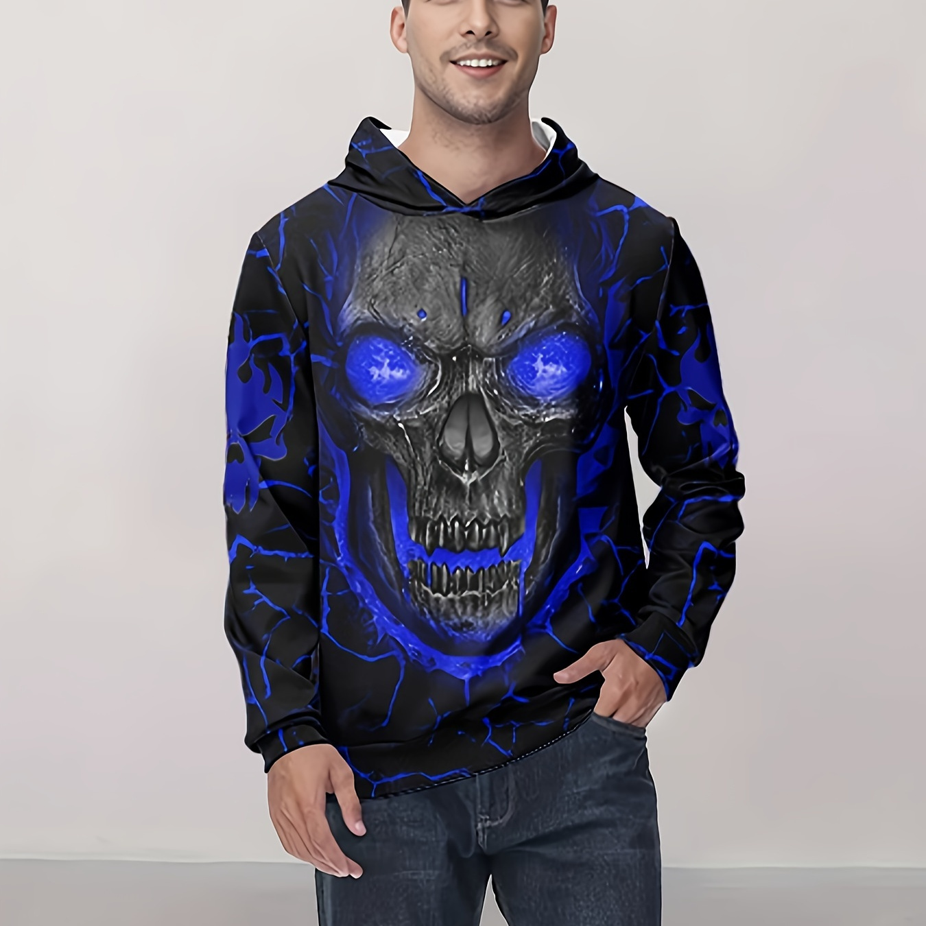 

Edgy Skull 3d - Long Pullover For & Fall, Washable